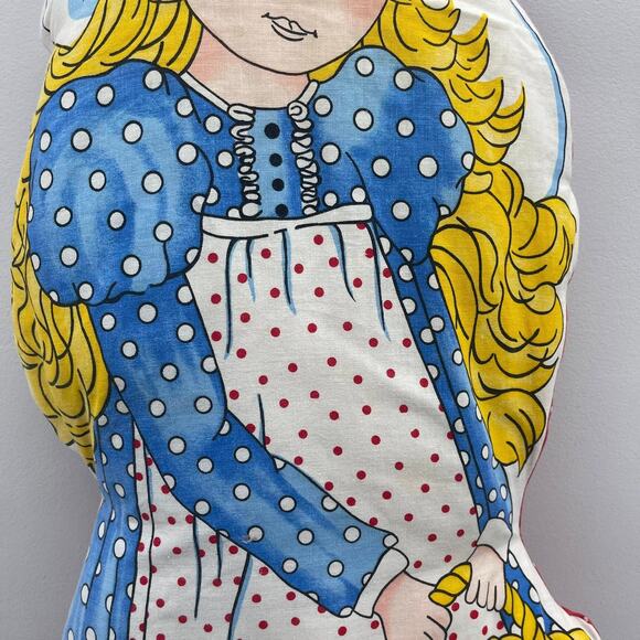 Whimsical Girl Pillow with Basket - Blue and Yellow - Picture 3 of 8